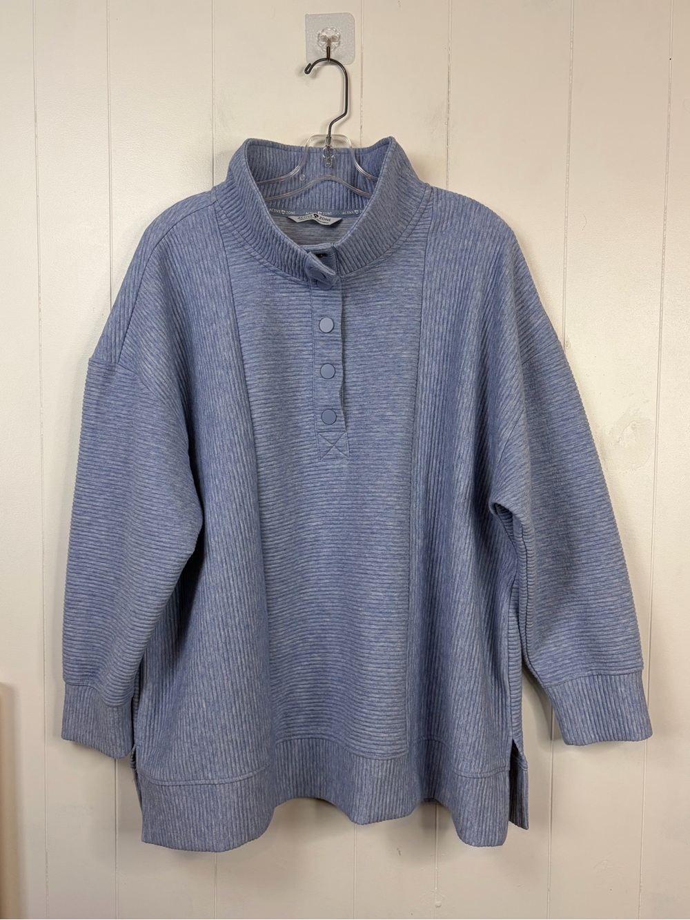 Active Zone Penningtons Womens 2X Blue Ribbed Funnel Neck Pullover Sweatshirt - Picture 2 of 10
